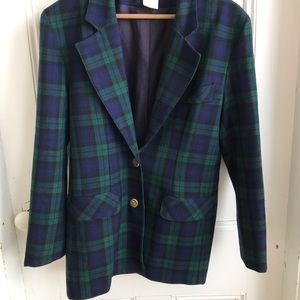 Vintage plaid blazer with gold metal buttons, virgin wool. Women’s size medium.